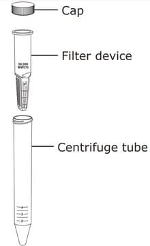 Filtre à centrifuger Amicon&#174;&nbsp;Ultra, seuil de coupure de 50&nbsp;kDa sample volume 4 mL, regenerated cellulose membrane, MWCO 50&#160;kDa