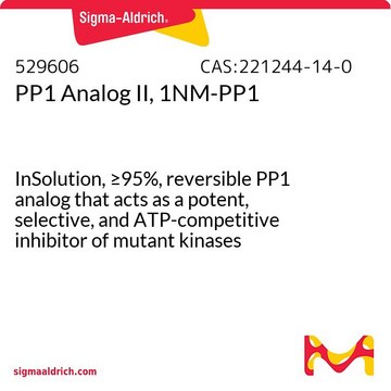 PP1 Analog II, 1NM-PP1 InSolution, &#8805;95%, reversible PP1 analog that acts as a potent, selective, and ATP-competitive inhibitor of mutant kinases