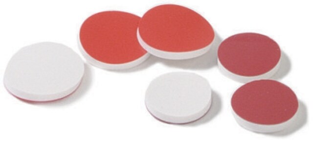 Septa, red PTFE/Silicone red PTFE/silicone, diam. × thickness 9&#160;mm × 1.0&#160;mm, pkg of 100&#160;ea