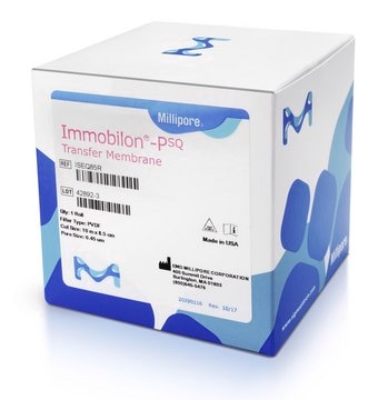 Membrana Immobilon&#174;-PSQ, PVDF, 0,2 m rotolo 8,5 cm x 10 m 0.2 um filter ( 0.2 micron ) pore size Hydrophobic PVDF Transfer Membrane for western blotting using Chemiluminescence, Chromogenic or Radioactive detection methods. Comes in an 8.5 cm x 10 m roll.