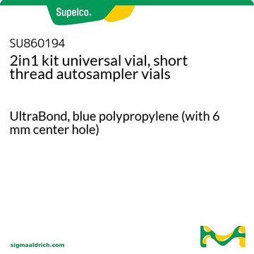 2in1 kit universal vial, short thread autosampler vials UltraBond, blue polypropylene (with 6 mm center hole)