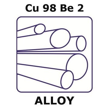 Copper-beryllium alloy, Cu98Be2 500mm rod, 12.7mm diameter, as drawn