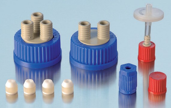 Duran&#174; GL 45 connection system caps and accessories GL 45 blue PP screw cap with 3 x GL 14 ports