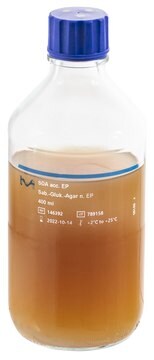 Sabouraud Dextrose Agar bottle capacity 500&#160;mL, bottle filling volume 400&#160;mL, single packed of 6&#160;bottles, closure type, screw cap with septum