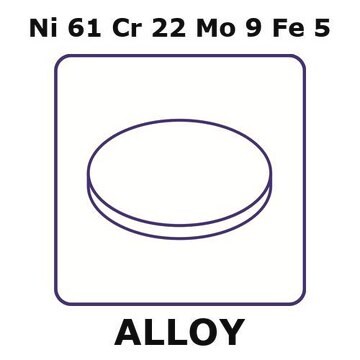 Inconel&#174; 625 - corrosion resistant alloy, Ni61Cr22Mo9Fe5 foil, 50mm disks, 0.025mm thickness, annealed