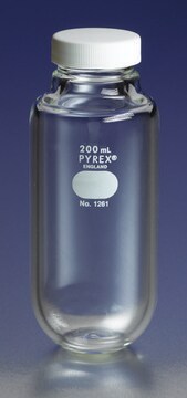 Pyrex&#174; 200mL heavy wall centrifuge bottle with GP 38-400 screw cap white polypropylene replacement caps for 200mL heavy wall centrifuge bottles (CLS1261200)