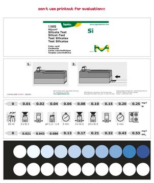 Test krzemianu (kwasu krzemowego) colorimetric, 0.01-0.25&#160;mg/L (Si), 0.02-0.53&#160;mg/L (SiO2), for use with MCOLORTEST&#174;