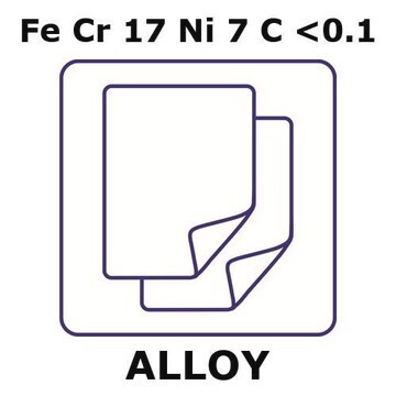 Stainless steel - AISI 301 foil, Fe/Cr 17%/Ni 7%/C 0.1%max, thickness 0.5&#160;mm, size 300 × 300&#160;mm, temper hard