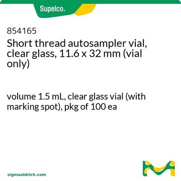 Short thread autosampler vial, clear glass volume 1.5&#160;mL, clear glass vial (with marking spot), pkg of 100&#160;ea