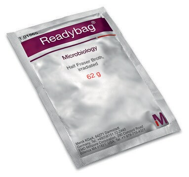 Readybag&#174; Half Fraser Broth with Supplements acc. ISO 11290, 62 g, irradiated, For the primary selective enrichment of Listeria sp.