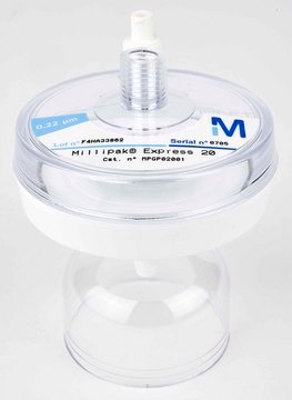 Millipak&#174; Express Filter 0.22 &#181;m membrane filter for particulate-free and bacteria-free water at the point of dispense, For use with Direct-Q&#174;, Synergy&#174; and Milli-Q&#174; Academic / Biocel / Element / Synthesis / Gradient systems