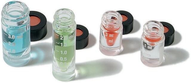 Micro-Reaktionsgefäß, schwarze phenolische Kappe mit Loch, 12er-Packung volume 5&#160;mL, clear glass vial, PTFE/red rubber septum, O.D. × H 20&#160;mm × 62&#160;mm, thread for 20-400