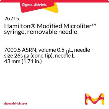 Jeringa Hamilton&#174; modificada Microliter&#8482;, aguja extraíble 7000.5 ASRN, volume 0.5&#160;&#956;L, needle size 26s ga (cone tip), needle L 43&#160;mm (1.71&#160;in.)