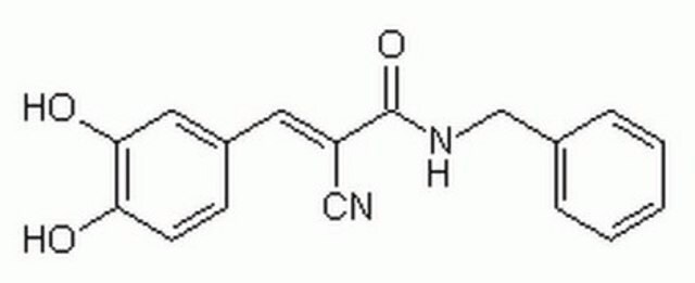 AG 490, CAS-Nr. 133550-30-8, Calbiochem A cell-permeable, reversible, substrate competitive, and potent inhibitor of epidermal growth factor receptor kinase autophosphorylation (IC&#8325;&#8320; = 100 nM).