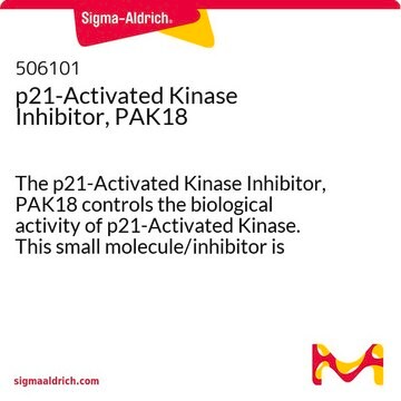 p21-Activated Kinase Inhibitor, PAK18 The p21-Activated Kinase Inhibitor, PAK18 controls the biological activity of p21-Activated Kinase. This small molecule/inhibitor is primarily used for Phosphorylation &amp; Dephosphorylation applications.