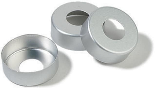 Capsules à sertir (sans septum), aluminium argenté open center, diam. × opening 20&#160;mm × 9.5&#160;mm, pkg of 100&#160;ea