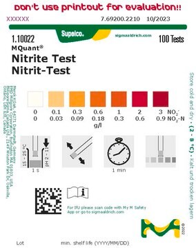 Nitrite Test colorimetric, 0.1-3&#160;g/L (NO2-), MQuant&#174;, for use with MQuant&#174; StripScan App