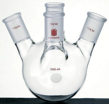 Synthware&#8482; four neck round bottom flask with angled side necks borosilicate glass flask, center joint: ST/NS 24/40, side joint: ST/NS 24/40