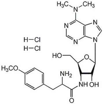 Puromycin, Dihydrochloride Puromycin, Dihydrochloride, CAS 58-58-2, is An aminonucleoside antibiotic that inhibits protein synthesis by blocking the translation step and causes premature release of nascent polypeptide chains.