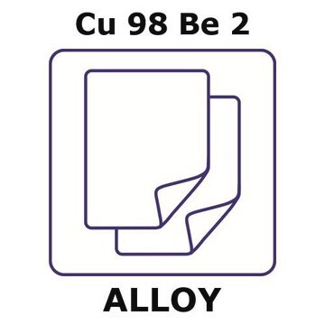 Copper-beryllium alloy, Cu98Be2 foil, 50 x 50mm, 0.2mm thickness, annealed