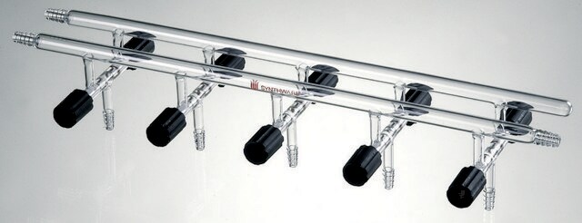 Synthware&#8482; Vacuum/Inert Gas Manifold with double bank and high vacuum valves number of ports, 3, Hose Connections: Front-left, Rear-right