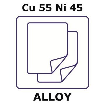 Constantan - resistance alloy, Cu55Ni45 foil, 100 x 100mm, 0.0125mm thickness, as rolled, light tight (lt)