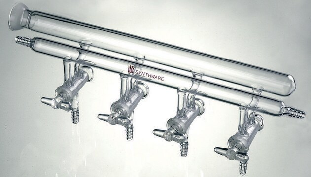 Synthware&#8482; double manifold with left-hand side SJ 35/20 joint joint: ST/NS 35/20, Ports: 4