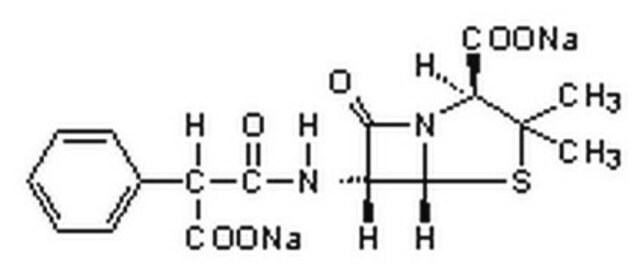 羧苄西林二钠盐 Synthetic penicillin derivative for ampicillin-resistant plasmids. Blocks bacterial cell wall formation. Effective against Gram-negative bacteria.