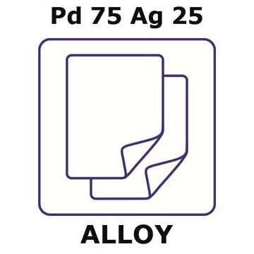 Palladium-silver alloy, Pd75Ag25 foil, 50 x 50mm, 0.25mm thickness