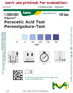 过氧乙酸测试预装试剂 colorimetric, 5-50&#160;mg/L (peracetic acid), for use with MQuant&#174; StripScan App, MQuant&#174;