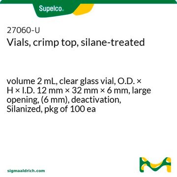 经硅烷化处理钳口样品瓶 volume 2&#160;mL, clear glass vial, O.D. × H × I.D. 12&#160;mm × 32&#160;mm × 6&#160;mm, large opening, (6&nbsp;mm), deactivation, Silanized, pkg of 100&#160;ea