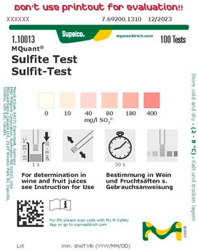 亚硫酸盐测试 colorimetric, 10-400&#160;mg/L (SO32-), for use with MQuant&#174; StripScan App, MQuant&#174;