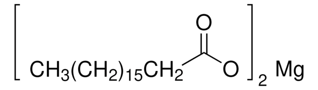 Magnesium stearate puriss., meets analytical specification of Ph.&nbsp;Eur., BP, &#8805;90% stearic and palmitic acid basis, &#8805;40% stearic acid basis (GC), 4.0-5.0% Mg basis (calc on dry sub.)