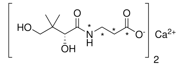 Pantothenic acid-13C3,15N hemicalcium salt solution 100&#160;&#956;g/mL (90:10 Methanol:Water, (as free acid)), certified reference material, ampule of 1&#160;mL, Cerilliant&#174;