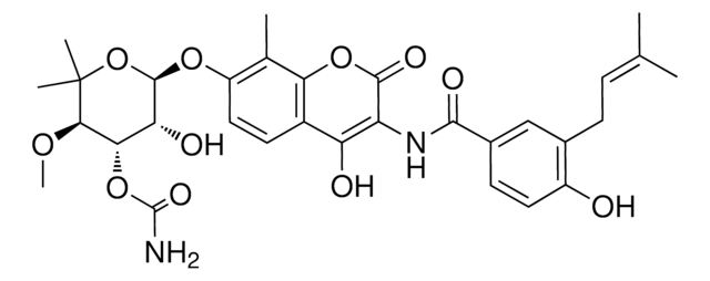 (3R,4S,5R,6R)-5-hydroxy-6-(4-hydroxy-3-(4-hydroxy-3-(3-methylbut-2-enyl)benzamido)-8-methyl-2-oxo-2H-chromen-7-yloxy)-3-methoxy-2,2-dimethyltetrahydro-2H-pyran-4-yl carbamate AldrichCPR