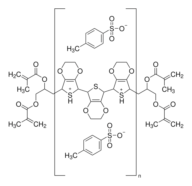 Poly(3,4-ethylenedioxythiophene), tetramethacrylate end-capped solution 0.5&#160;wt. % (dispersion in nitromethane), contains p-toluenesulfonate as dopant