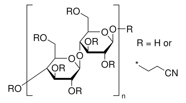 Cellulose, cyanoethylated extent of labeling: ~2.6&#160;mol cyanoethylation per mol cellulose (D.S.)